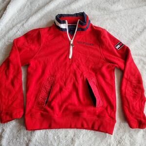 Tommy Hilfiger Red Quarter Zip Yellow Neon Wind Hoodie Athletic Sweater Men XS